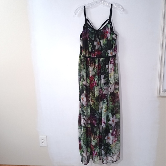 Lane Bryant Floral Print Light Chiffon Maxi Dress Size 18 Black Wedding Formal - Picture 2 of 7